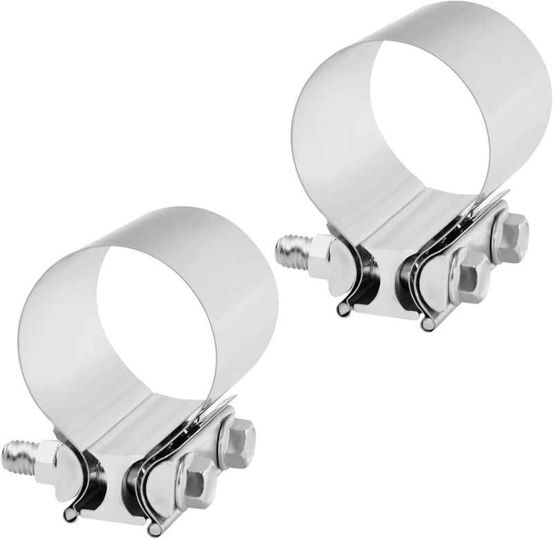 BIGREAT T304 Stainless Steel 2.25'' Inch Exhaust Clamp,2 1/4 Inch Butt Joint Exhaust Seal Band Clamp Sleeve Coupler Universal For Exhaust System 2PCS Polished - Image 1